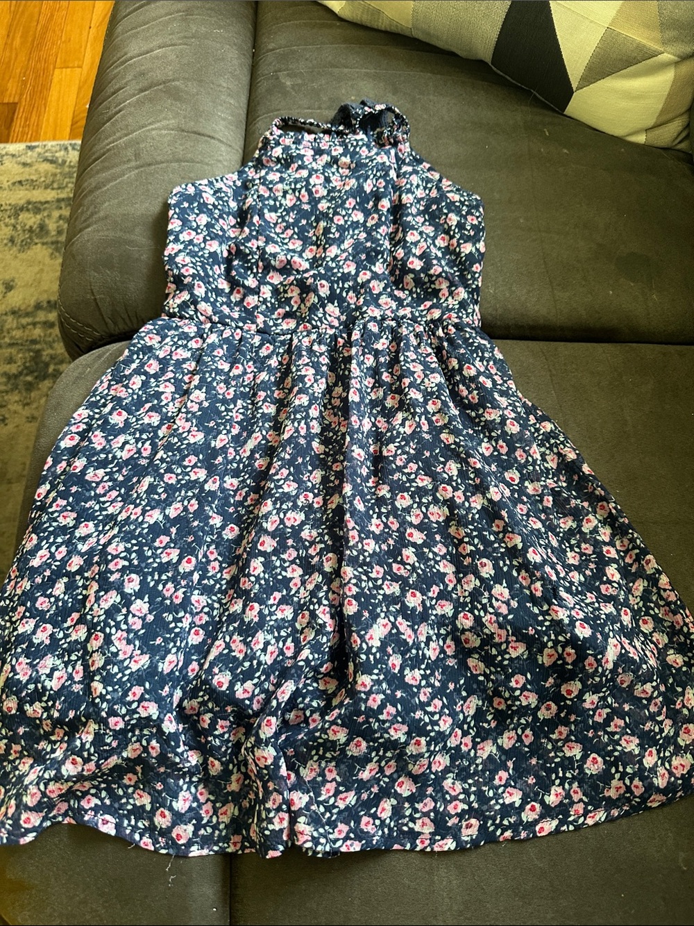 abercrombie kids Navy Floral Ruffle Neck Dress
